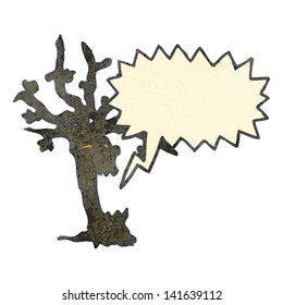 retro cartoon spooky tree with speech bubble