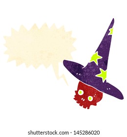 retro cartoon spooky wizard skull