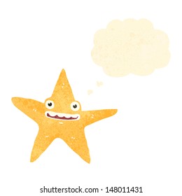 estrella de dibujos animados retro con burbuja de pensamiento