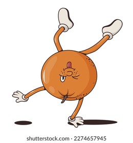 Retro cartoon stickers with funny comic characters and gloved hands. Orange with happy cheerful facial expressions. Groovy fruits. Groovy, y2k, 70s, 60s, retro
