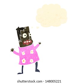 retro cartoon stressed woman with thought bubble
