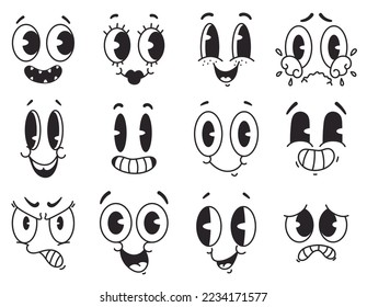 Retro cartoon style character face expression comic concept. Vector graphic design illustration element