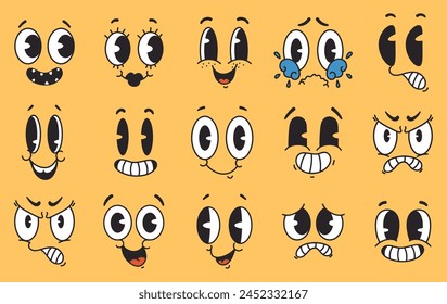 Retro cartoon style character face expression comic concept. Vector graphic design illustration element