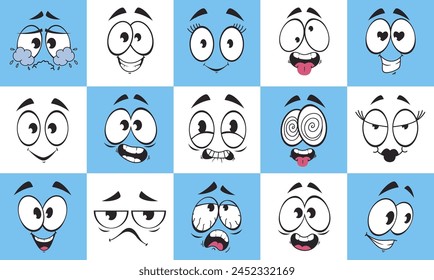 Retro cartoon style character face expression comic concept. Vector graphic design illustration element