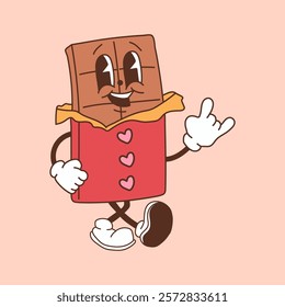 A retro cartoon style chocolate bar, designed as a Valentines Day mascot character