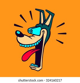 Retro cartoon style dog head wide-eyed and jaw dropping with astonished or surprised face expression vector illustration