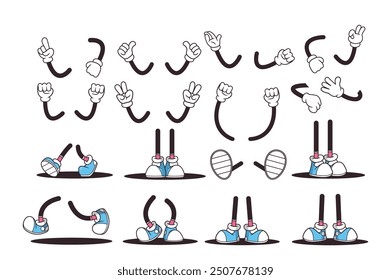 Retro Cartoon Style Illustration Featuring Different Hand and Leg Poses. Vector Collection Includes Feet and Arms