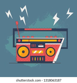 Retro cartoon style music player boombox illustration