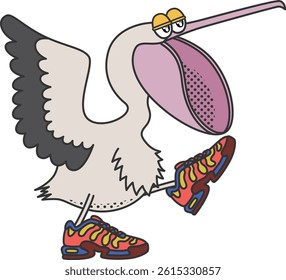 Retro and cartoon style pelican character illustration