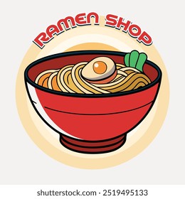 retro cartoon style ramen noodle bowl logo mascot illustration.