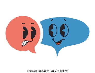 Retro cartoon style speech bubbles with characters faces. Vector graphic design illustration element