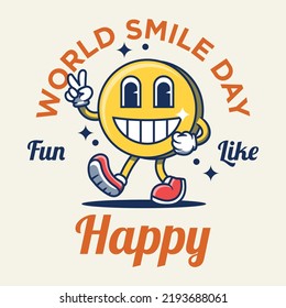 Retro Cartoon Style World Smile Day Illustration.