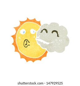 retro cartoon sun and cloud
