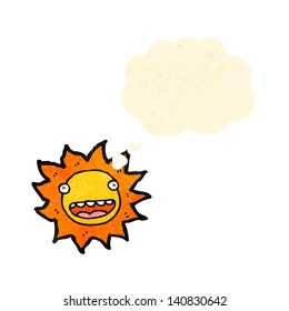 sol de dibujos animados retro con burbuja de pensamiento