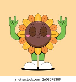 Retro cartoon sunflower mascot illustration