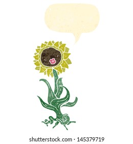 retro cartoon sunflower with speech bubble