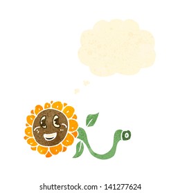 retro cartoon sunflower  with thought bubble