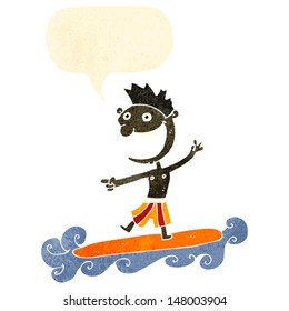 Retro-Cartoon-Surfer mit Sprachblase