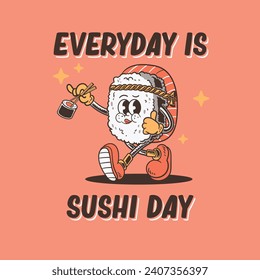 retro cartoon sushi character illustration