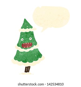 caricatura retro hablando del personaje de un árbol de navidad
