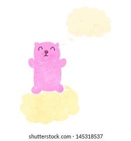 retro cartoon teddy on cloud