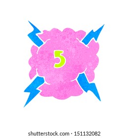 símbolo de thundercloud de dibujos retro con número cinco