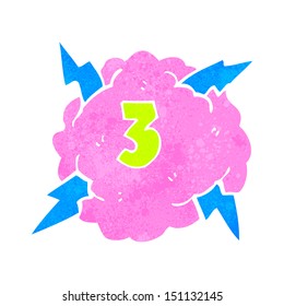 retro cartoon thundercloud symbol with number three