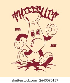 Retro Cartoon Tie Character. Vintage Motivational Poster with Thief Suit Text for T-Shirt or Wall Art