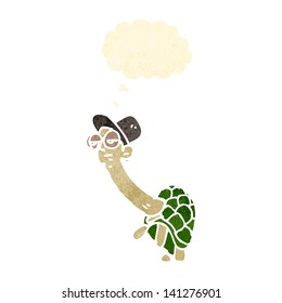 caricatura retro tortuga al hombre con burbuja de pensamiento