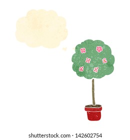 árbol de dibujos animados retro con burbuja de pensamiento