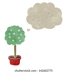 retro cartoon tree with thought bubble