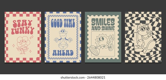 retro cartoon trendy posters, vector illustration
