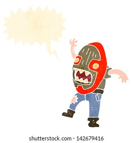 retro cartoon tribal mask man shouting