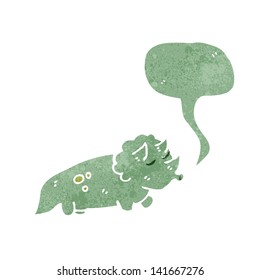 retro cartoon triceratops with speech bubble