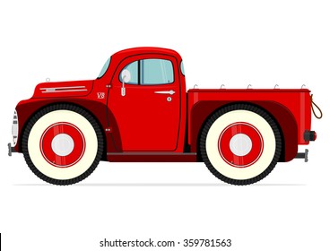 Retro cartoon truck on a white background. Vector