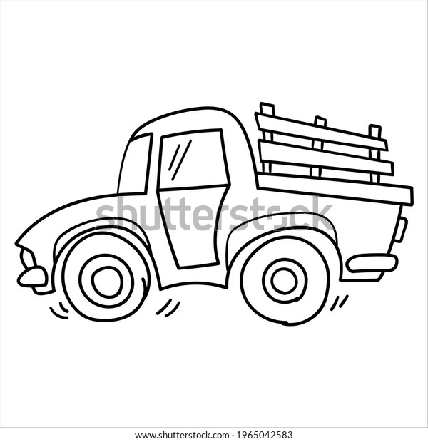 retro\
cartoon truck pickup. Vector doodle\
illustration