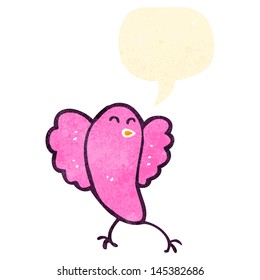 retro cartoon tweeting pink bird