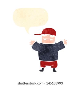 retro cartoon ugly boy with speech bubble