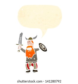 retro cartoon viking with speech bubble