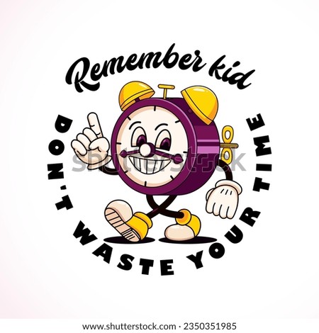 Retro cartoon walking alarm clock. Perfect for logos, t-shirts, stickers and posters