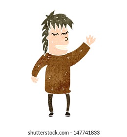 retro cartoon waving man