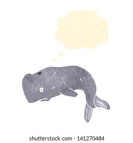 ballena de dibujos animados retro con burbuja de pensamiento