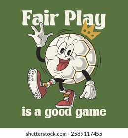 retro cartoon white soccer ball mascot