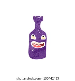 botella de vino de dibujos animados retro con cara