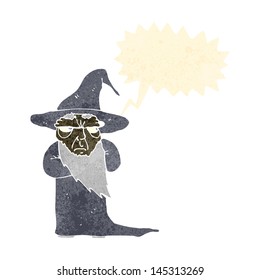 retro cartoon wizard with speech bubble