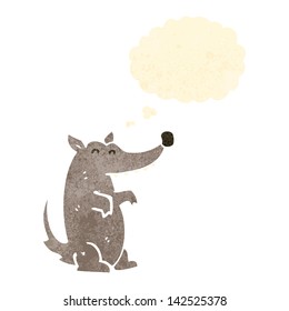 retro cartoon wolf with thought bubble