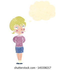 retro cartoon woman thinking