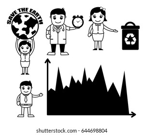 Retro Cartoons Concepts Related to Business and Ecology