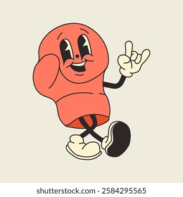 A retro cartoon-style boxing glove character with a groovy 70s-inspired design. Playful, colorful, and funky, perfect for vintage sports and fun athletic themes