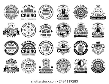 Retro casino and poker monochrome logo sign badge vector collection. Vintage gambling and casino logo vector design. Set of vintage design elements for casino and gambling